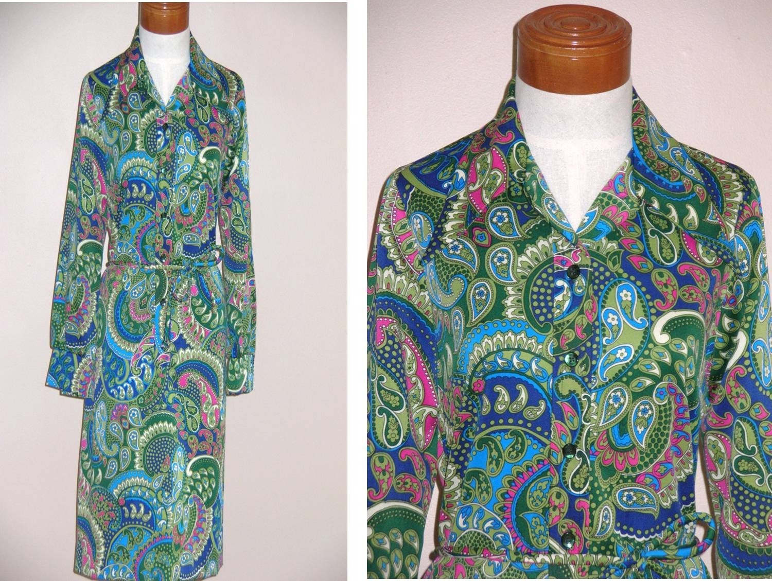 Vintage 70s Paisley Mod Dress Size 8 10 Medium