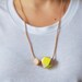 Geometric wooden bead necklace . Neon yellow handpainted