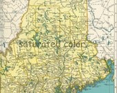 Maine Map - Vintage - Butter Yellow & Soft Turquoise Aqua - Original 1940s Vintage Map of Maine
