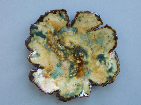 Ceramic Art Tray Irregular Shape Flowing Abstract Colors Organic Rustic Plate