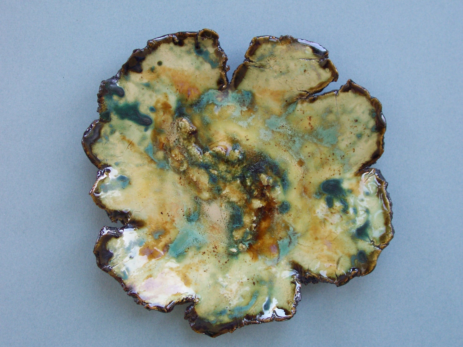 Ceramic Art Tray Irregular Shape Flowing Abstract Colors Organic Rustic Plate