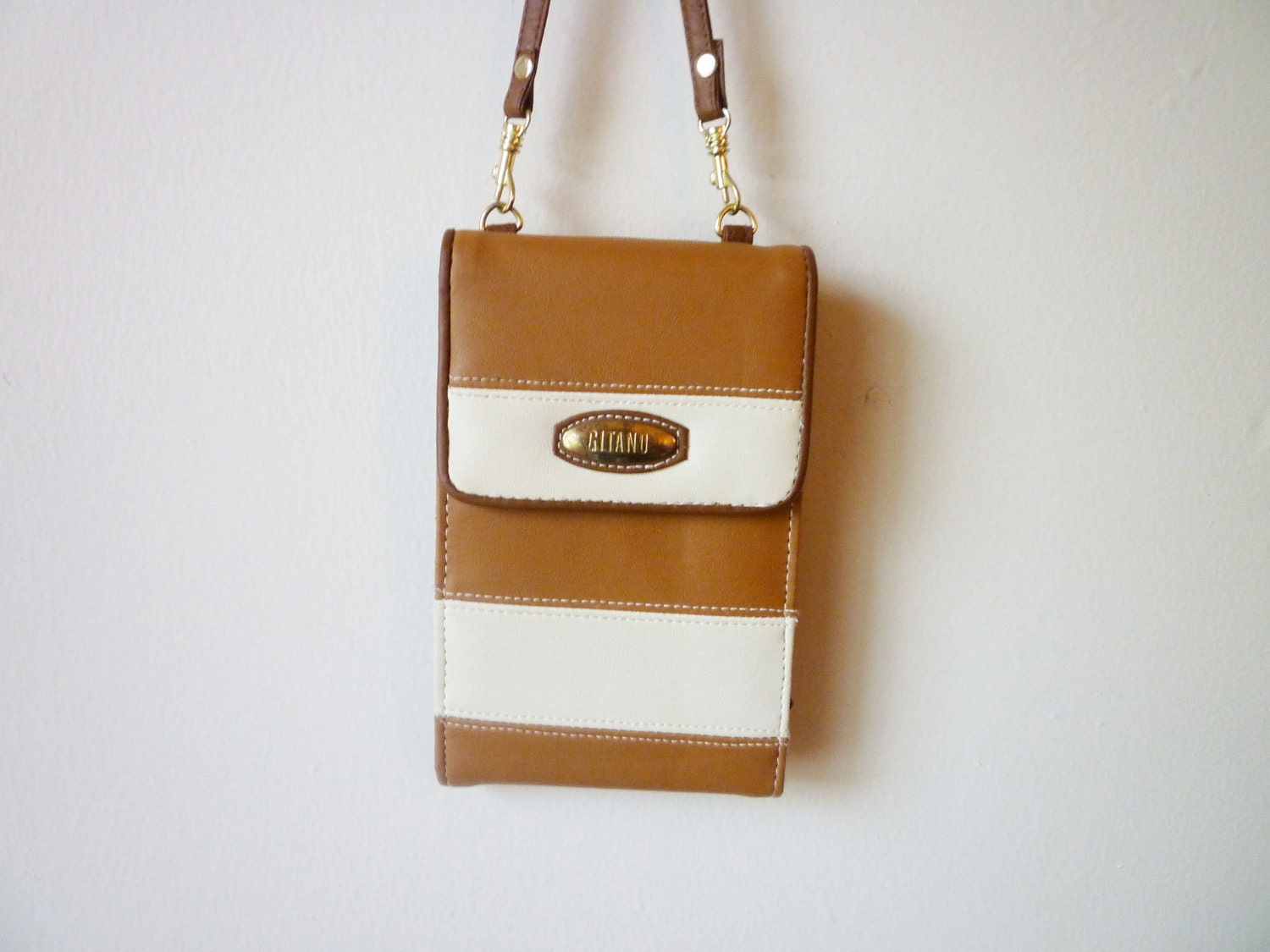 Cross Body Wallet Purse Vintage Gitano Camel and White Stripes