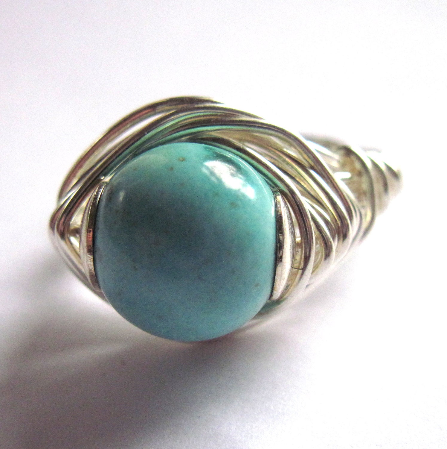 Wire Wrapped Ring Turquoise Unisex Fashion Jewelry
