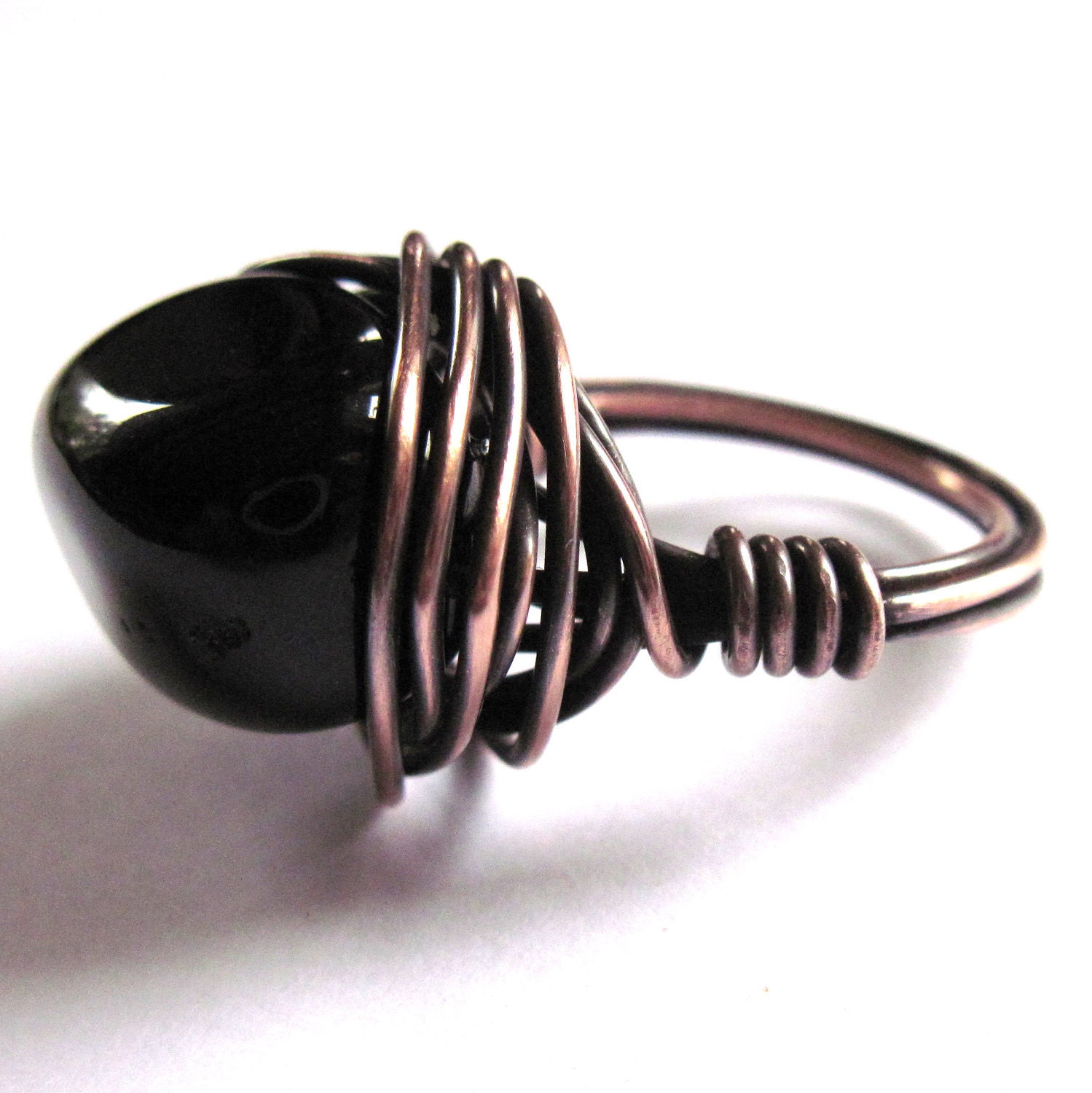 Black Onyx Ring Wire Wrap Copper Fashion Jewelry