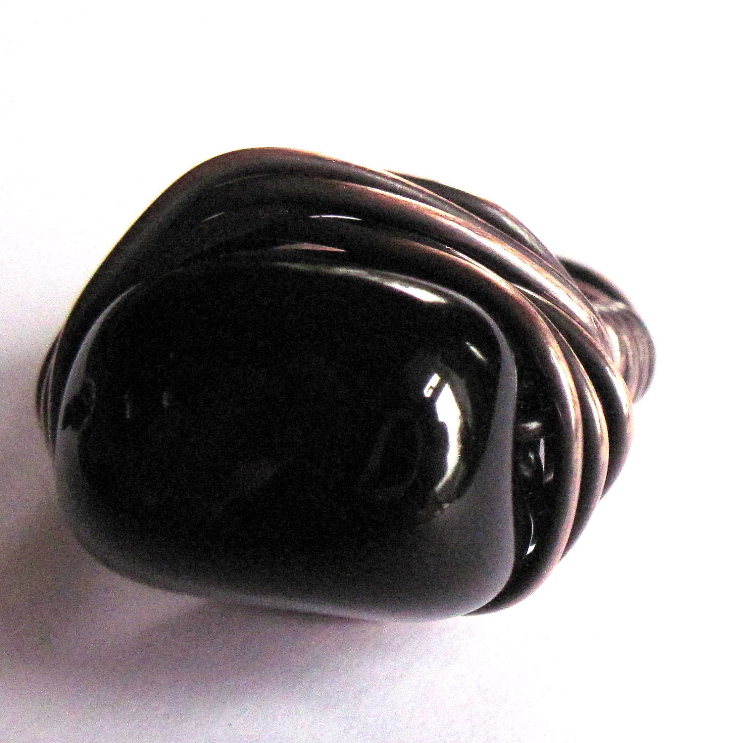 Black Onyx Ring Wire Wrap Copper Fashion Jewelry