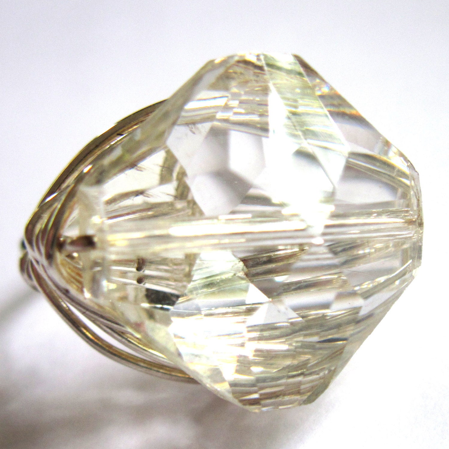 Wire Wrap Ring Glass Champagne Statement Fashion Jewelry
