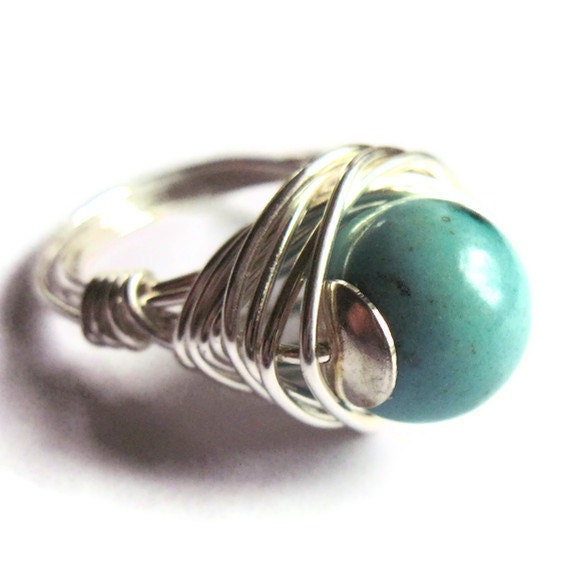 Wire Wrapped Ring Turquoise Unisex Fashion Jewelry