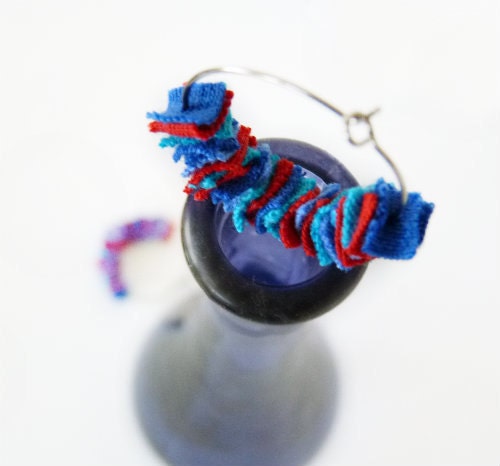 Turquoise Blue Red Unique Fabric Earrings by TrashN2Tees