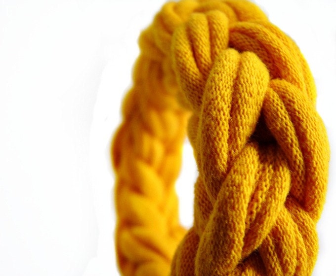 Mustard Yellow Teething Bracelet Woven Upcycled Tshirt by TrashN2Tees