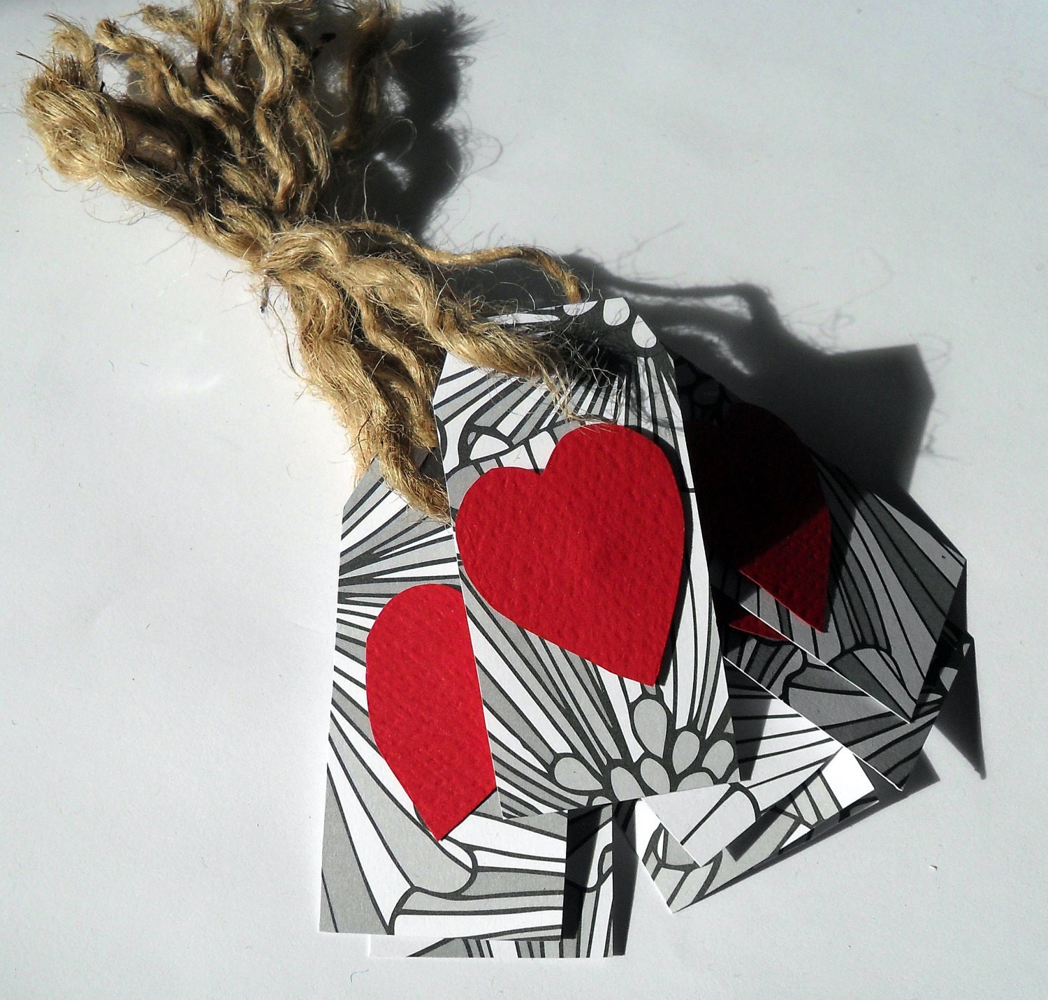 Black and White Tags with Red Hearts and Natural Twine Ties