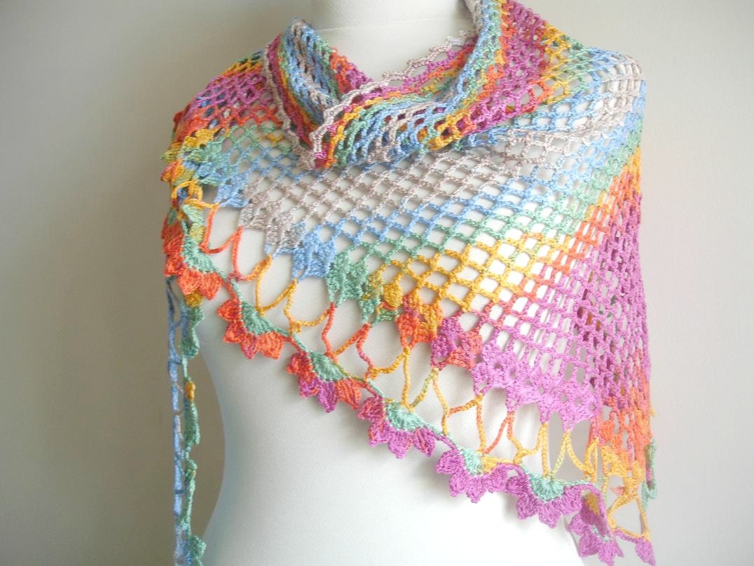 Four Season Scarf for Mothers Day, Multicolor Merserized Triangle  Scarf  By Crochetlab, Gift for Mom