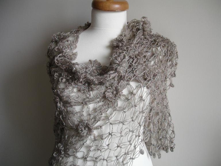 Beige Triangle Shawl, Fashion Spring 2012 ,  Express Shipping, By Crochetlab, Mohair, Ready To Ship, Gift for Her