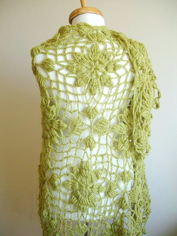 Olive Green Mohair  Shawl By Crochetlab,   New Collecton ,  Mohair Triangle Shawl, Ready To Ship