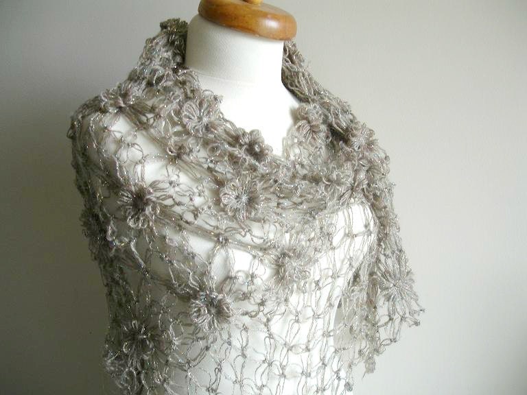 Beige Triangle Shawl, Fashion Spring 2012 ,  Express Shipping, By Crochetlab, Mohair, Ready To Ship, Gift for Her