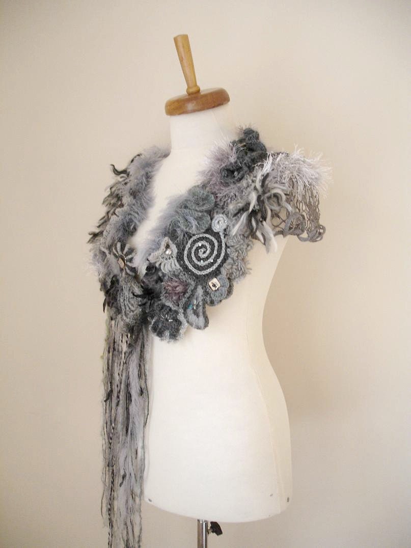 Freeform, Fiberart Crochet Capelet,  By CrochetLab, wearableart