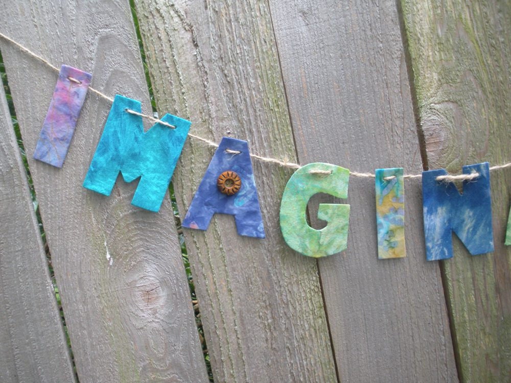 IMAGINATION - Eco Friendly Garland, banner, sign, recycled, upcycled Il_170x135
