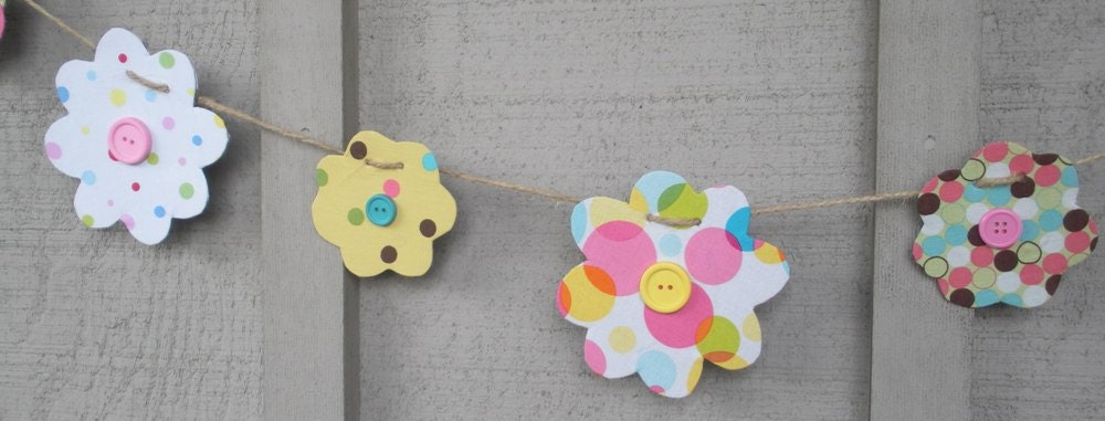 Flower Power - Eco Friendly Fabric Garland, sign, banner, recycled, upcycled, polka dot Il_170x135