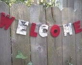 welcome sign, red and black decorations, toile, recycled decorations Il_170x135