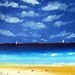 Seascape - beach painting - acrylic on canvas artwork - blue white yellow rare - Sydney Australia scene - Wall Art - Home decor