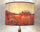 Suburban Dream Handmade Lampshade. Original Artwork. Red Colourway. Large Size for floor lampbase.