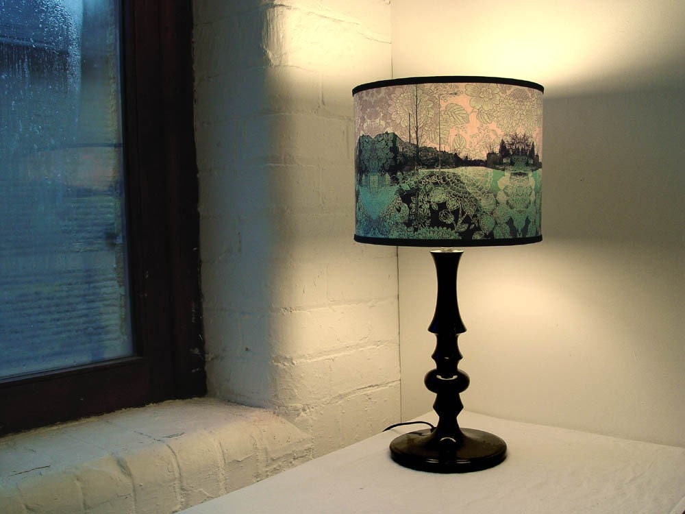 Light Blue colourway - Suburban Dream Handmade Lampshade with original digital artwork. 30cm diameter (See other listings for more sizes)