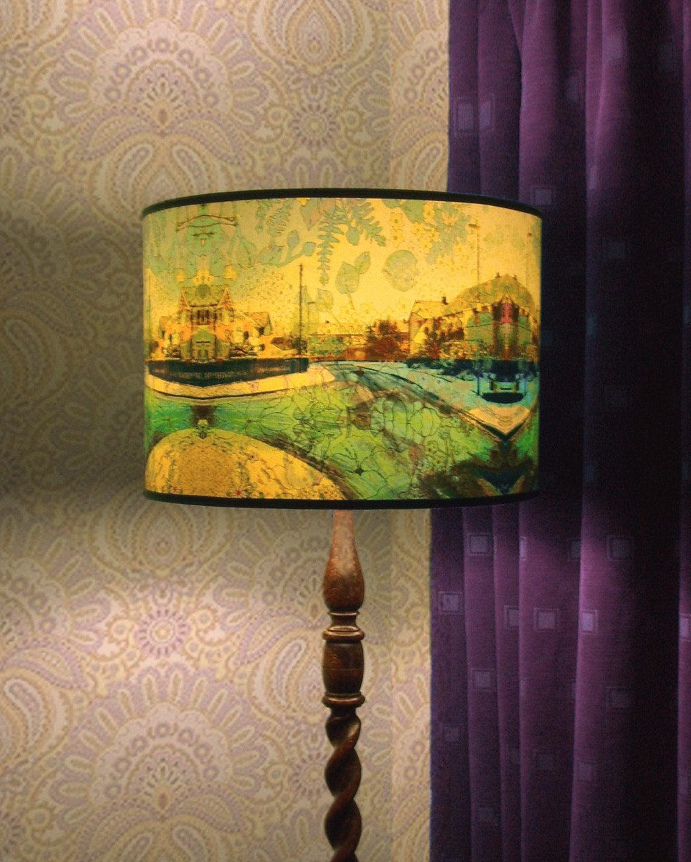 Buddleia of Suburbia (Large Size)- Handmade Lampshade with original digital artwork (lamp base fitting UK and Europe)