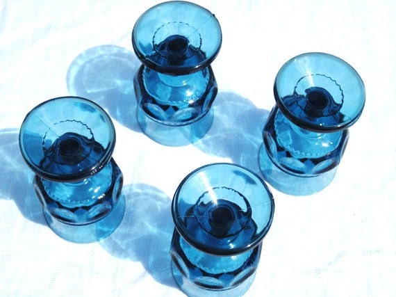 Items Similar To Vintage Cordial Set Imperial Blue Glass Tiara Thumbprint Crown Glassware Fine