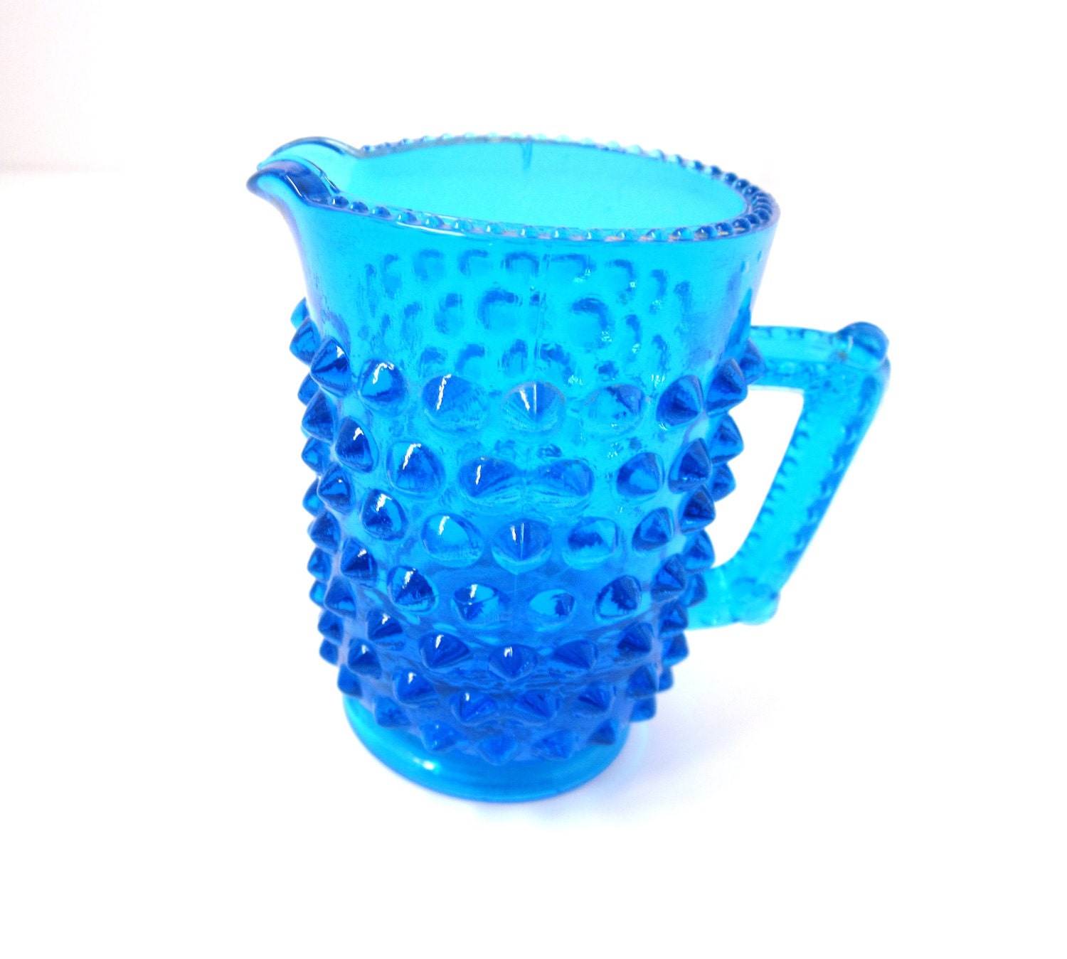 Vintage Hobnail Miniature Creamer Toothpick Holder Aqua Blue Glass