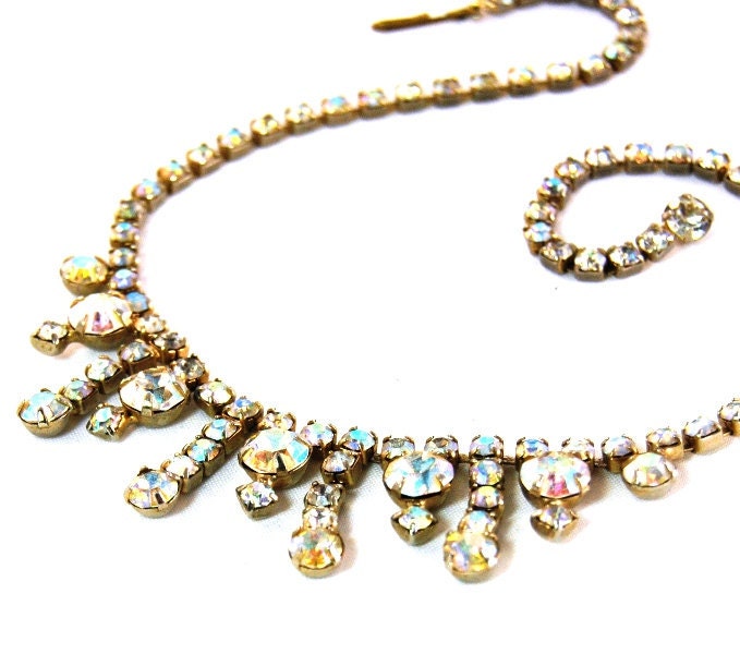 Vintage AB Rhinestone Drop Necklace Choker