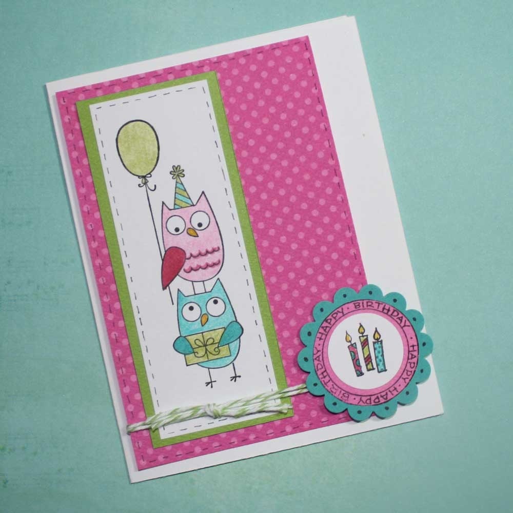 Owl Birthday Invitations - Spring colors - Set of 12, bright, fun, handmade