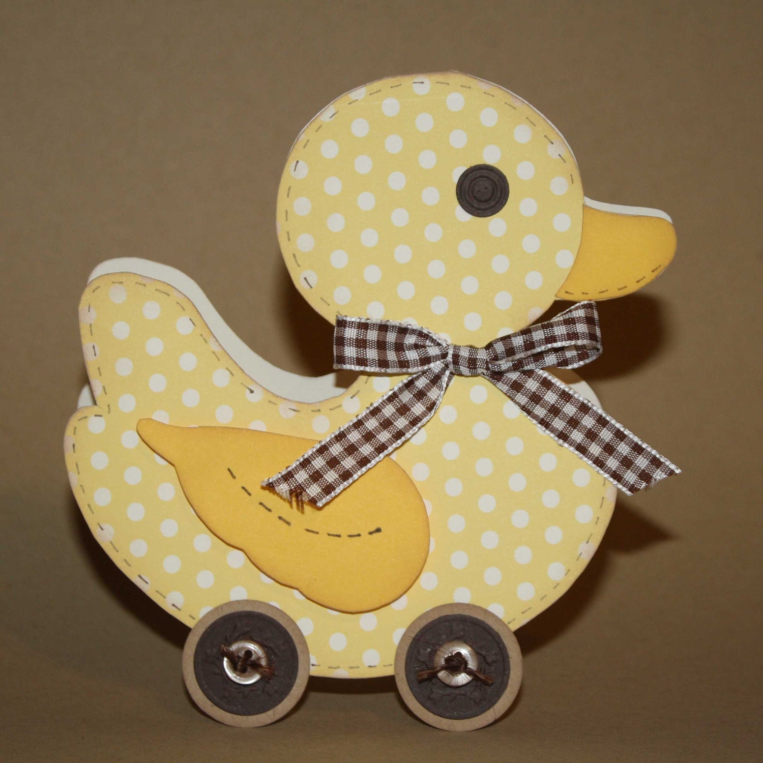 Duck invitations - Baby Shower Invitations - Duck pull toy, set of 12, yellow and brown