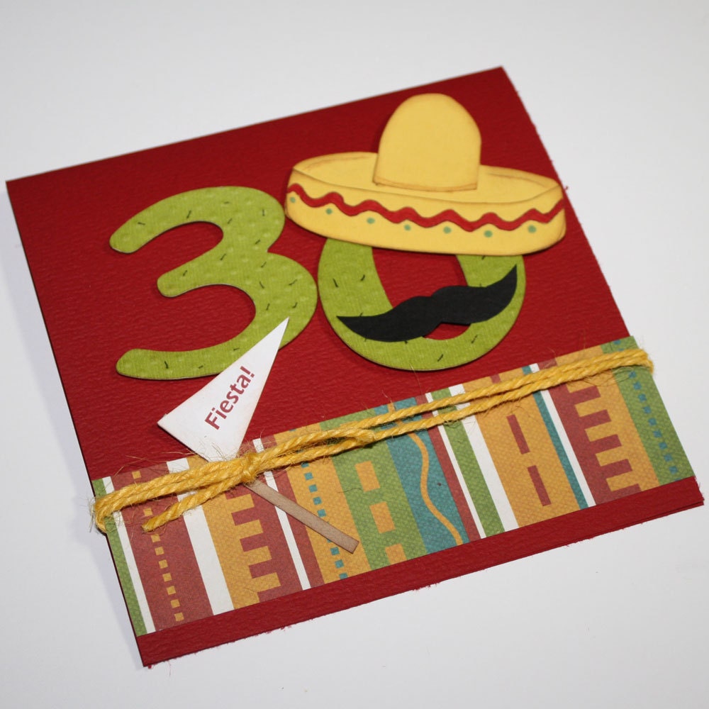 Fiesta birthday invitations - Mexican Fiesta theme / custom numbers, sombrero and moustache