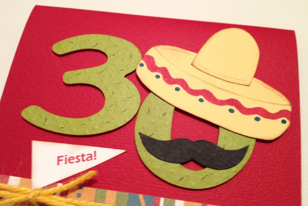 Fiesta birthday invitations - Mexican Fiesta theme / custom numbers, sombrero and moustache