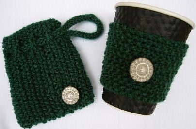 Coffee Cozy, Coffee Sleeve, Gift Bag, Handknit Cozy, Coffee Cosy, Knit Bag
