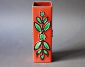 Mid Century Modern West German Pottery Vase by Bay in Orange and Turquoise