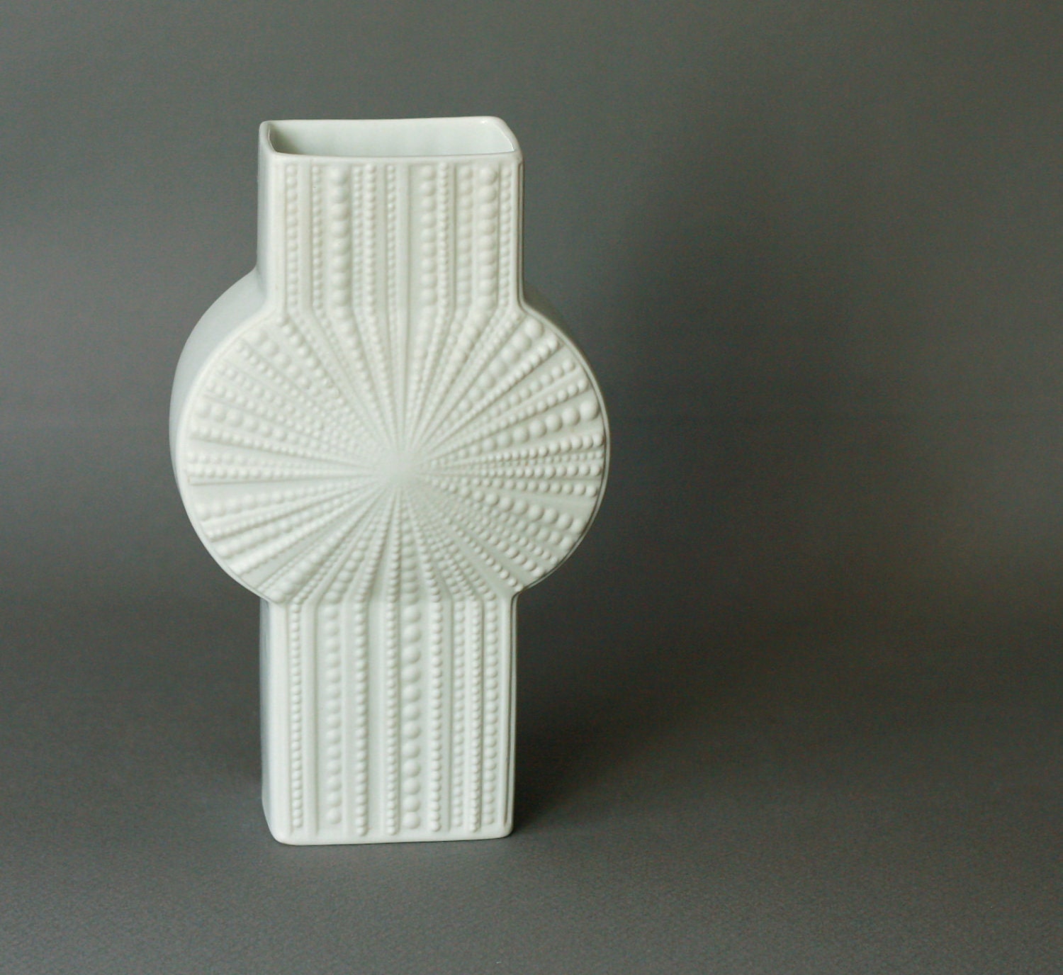 ON SALE Vintage Op Art White Matte Porcelain Vase Sea Urchin Shell Relief By Heinrich