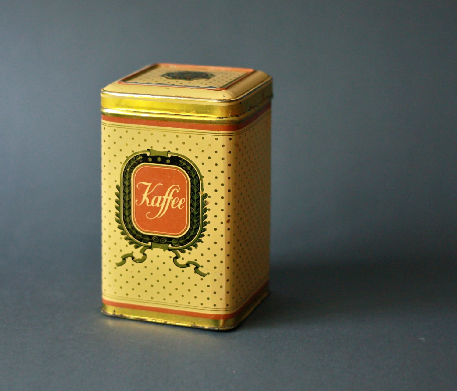 Items similar to Vintage German Tin Coffee Canister with Polkadots on Etsy