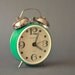 Vintage Soviet Teal Mechanical Alarm Clock with Twin Bells
