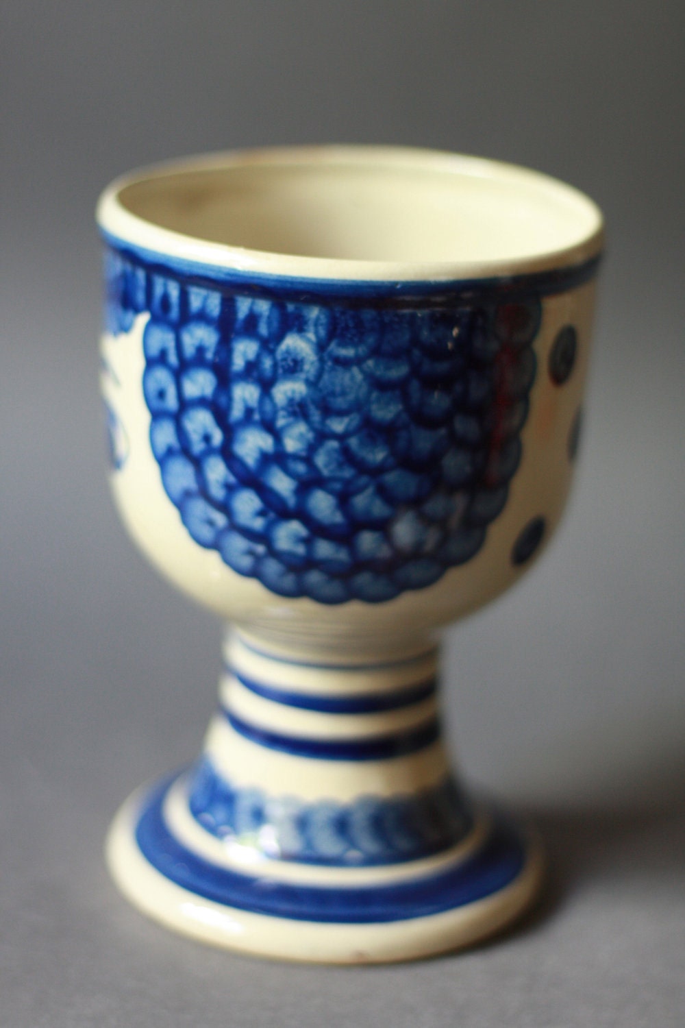 RESERVED for Poinier Vintage Funny Face Pottery Planter in Blue