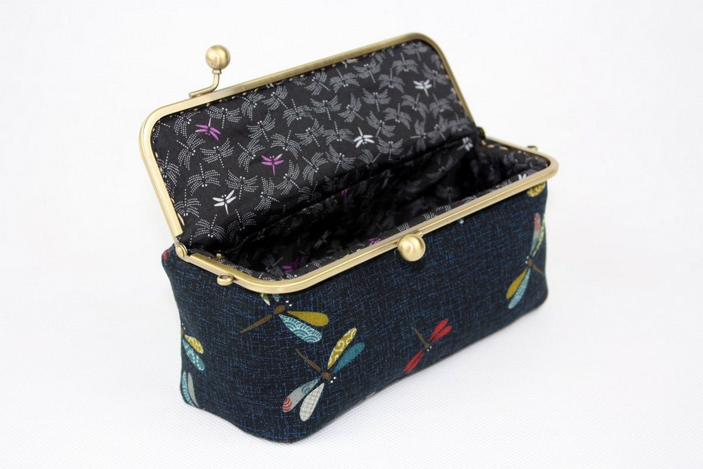 Dragonfly Cosmetic Bag (Cosmetic Case, Makeup Pouch, Travel Bag, Cotton Fabric, Metal Frame)