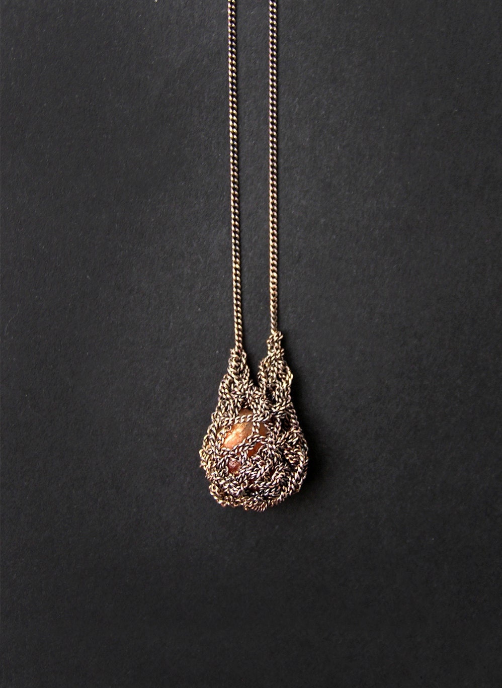 tiny washed pumpkin sunstone necklace