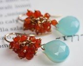 Aqua Chalcedony, carnelian earrings