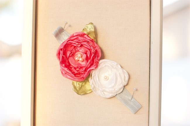 Pink and white- handmade flower headband