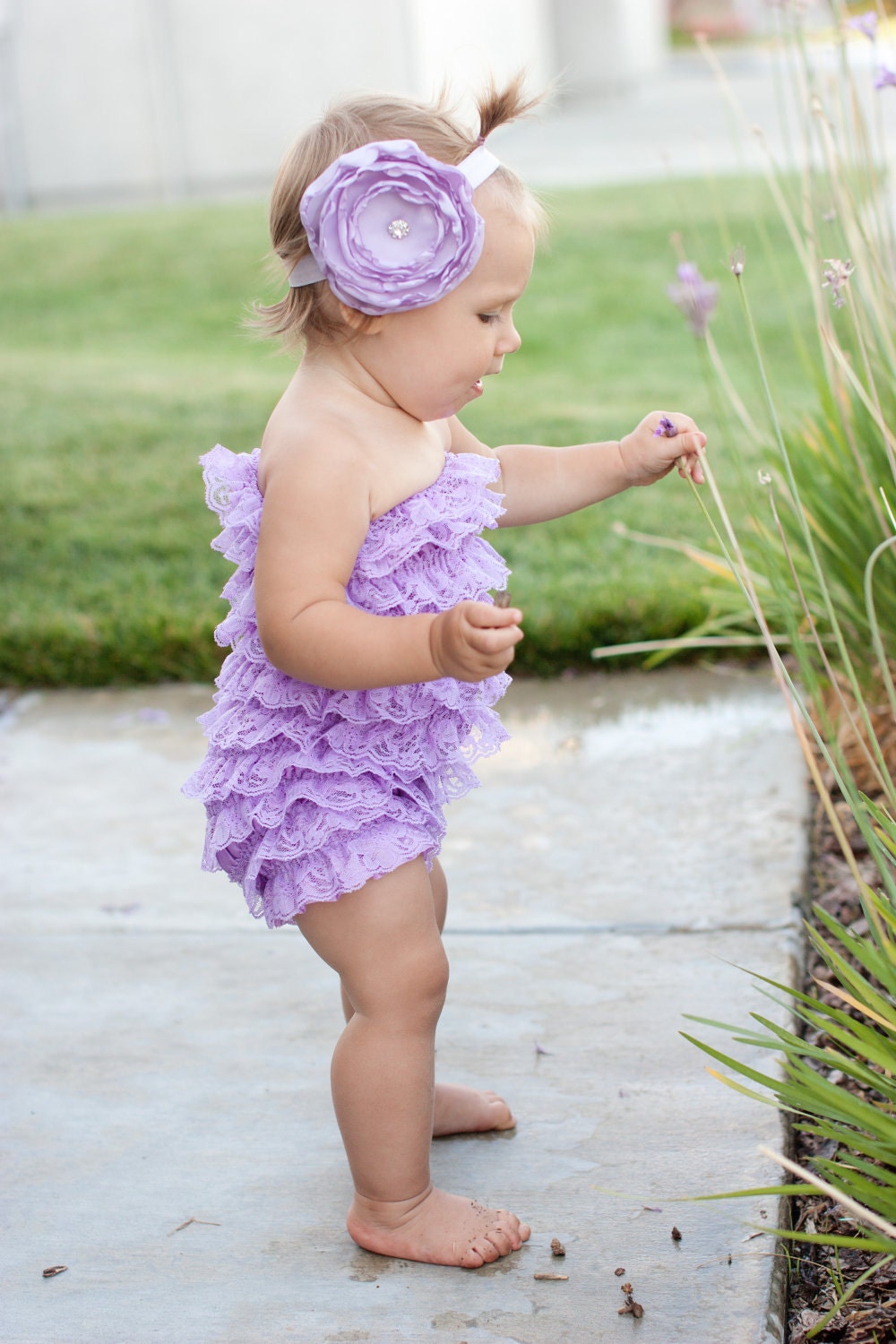 lavender petti romper with headband
