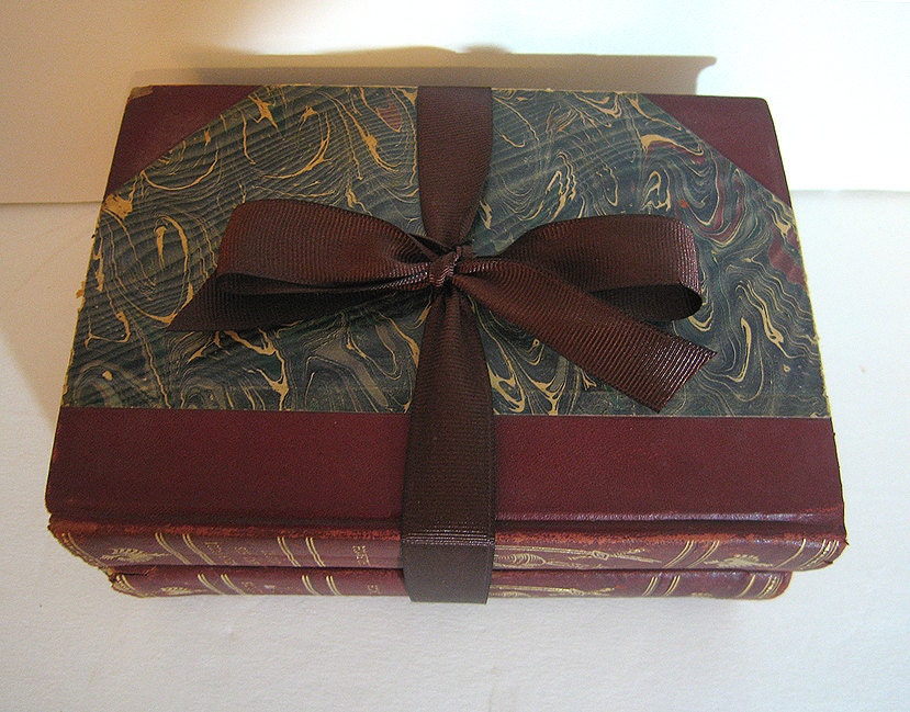 Antique Book Bundle Red White Blue Cream Maroon Marbled Half Leather Books for Display Home Office Decor