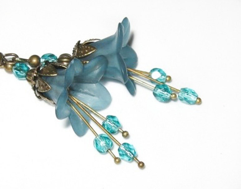 Deep Teal Earrings, Teal Blue Dangle, Lucite Flower Drop Earrings, Bridal Jewelry, Floral Accessories - apocketofposies