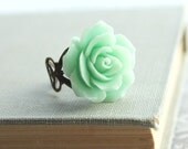 Green Rose Ring, Adjustable Filigree Ring, Flower Cocktail Ring, Mint Green Rose, Pastel Green, Seafoam Floral Ring, Rings For Women