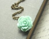 Mint Rose Necklace, Seafoam, Green, Flower Pendant, Floral Jewellery, Pastel Fashion, Botanical, Nature, Rose