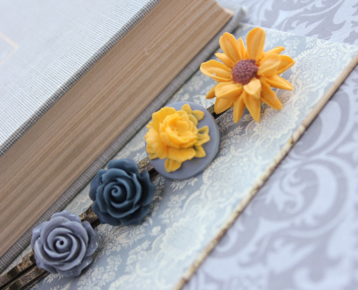 Reserved for Rebecca - Flowers for Hair, Yellow Daisy, Bobby Pins, Hair Accessories, Flower Hair Pins, Set of Four (4)