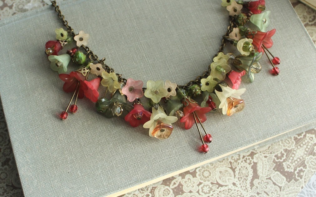 Flower Charm Necklace, Spring Garden, Lucite Flower Jewelry, Spring Berry Blush, Floral Accessories, Soft Yellow